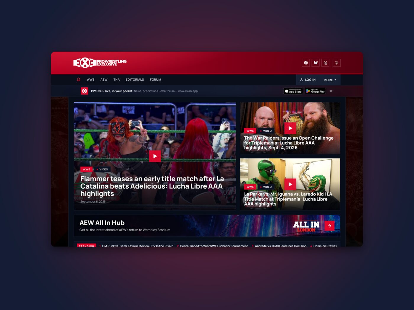The Pro Wrestling Exclusive homepage