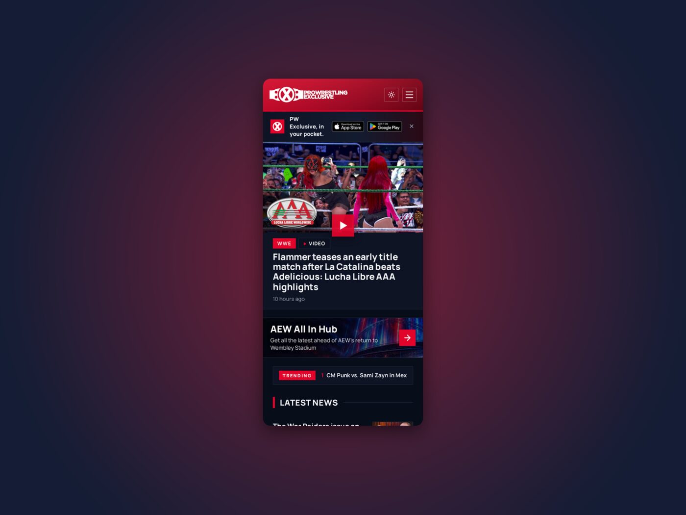 Pro Wrestling Exclusive on a phone