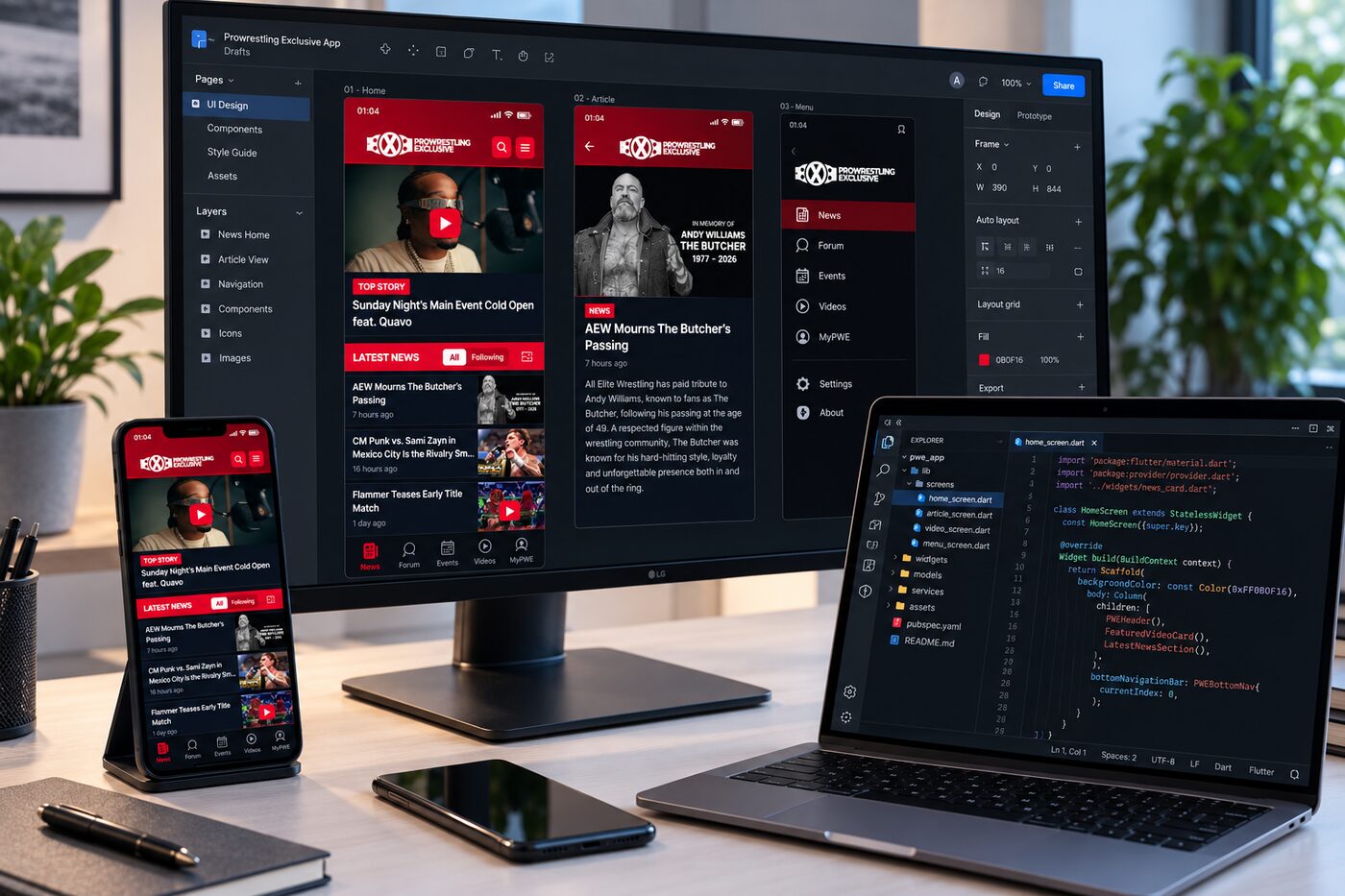 Pro Wrestling Exclusive across phone, tablet and desktop